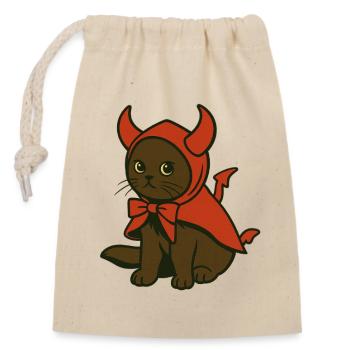 Chaton en costume de diable rouge - Sac cadeau en coton avec cordon (14 x 20 cm) - nature - Devant