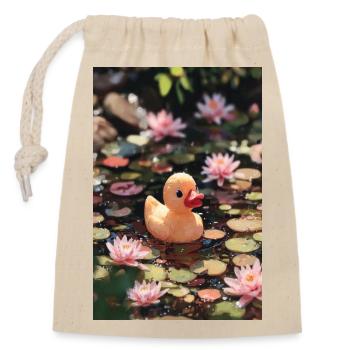 Ente unter Seerosen - Verschließbarer Geschenkbeutel aus Baumwolle (14x20cm) - Natur - Vorne