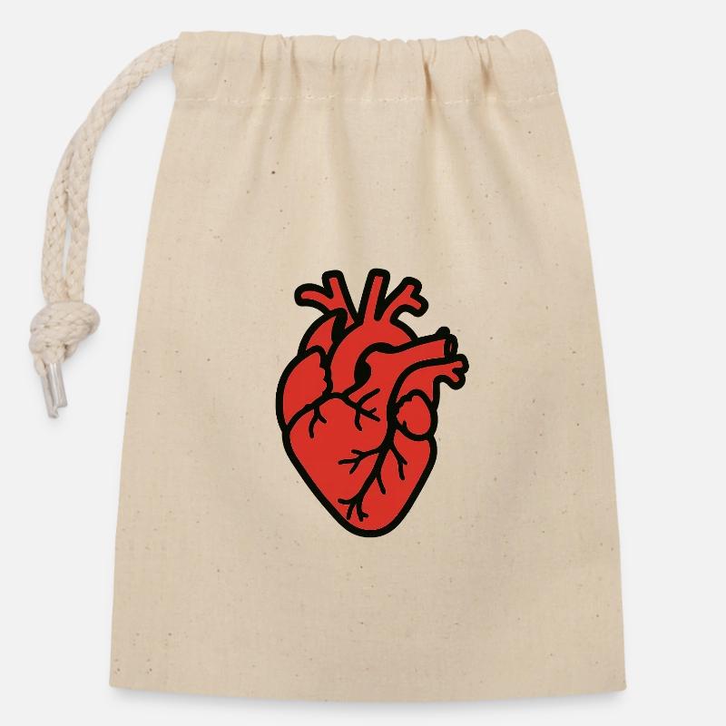 cuore_anatomico - Sac cadeau en coton avec cordon (14 x 20 cm) - nature