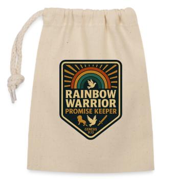 Vêtements chrétiens. Guerrier arc-en-ciel Gardien de la promesse - Sac cadeau en coton avec cordon (14 x 20 cm) - nature - Devant