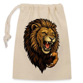 Tête de lion sauvage en attaque - Sac cadeau en coton avec cordon (14 x 20 cm) - nature - Devant