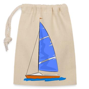 Segelboot blaues Segel - Verschließbarer Geschenkbeutel aus Baumwolle (14x20cm) - Natur - Vorne