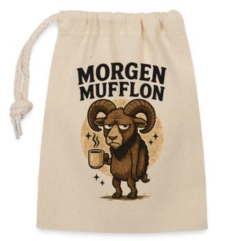 Funny Morning Mouflon Morning Grouch Coffee - Closable cotton gift bag (14x20cm) - nature - Front