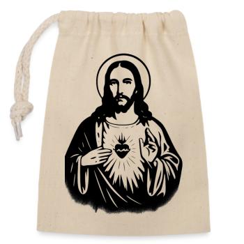 Heiliges Herz Jesus Icon - Verschließbarer Geschenkbeutel aus Baumwolle (14x20cm) - Natur - Vorne