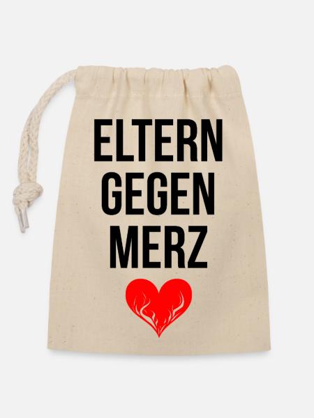 ELTERN GEGEN MERZ - Verschließbarer Geschenkbeutel aus Baumwolle (14x20cm) - Natur