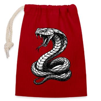 Black & White Cobra Line Art - Closable cotton gift bag (14x20cm) - red - Front