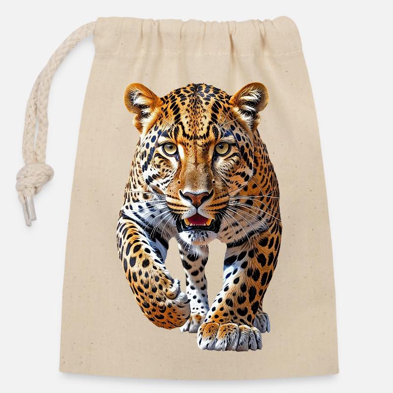 Leopard - Closable cotton gift bag (14x20cm) - nature