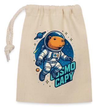 Cosmo Capy – Space Capybara Shirt 🚀 - Verschließbarer Geschenkbeutel aus Baumwolle (14x20cm) - Natur - Vorne
