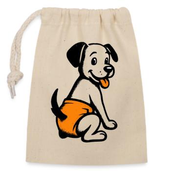 Motif pour enfants : Chiot chien avec couche orange - Sac cadeau en coton avec cordon (14 x 20 cm) - nature - Devant
