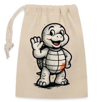 Children's Motif: Waving Turtle Cartoon - Closable cotton gift bag (14x20cm) - nature - Front