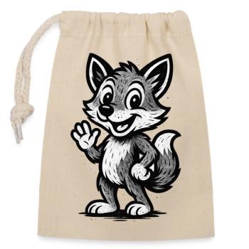 Motif enfant : Renard loup ondulant - Sac cadeau en coton avec cordon (14 x 20 cm) - nature - Devant