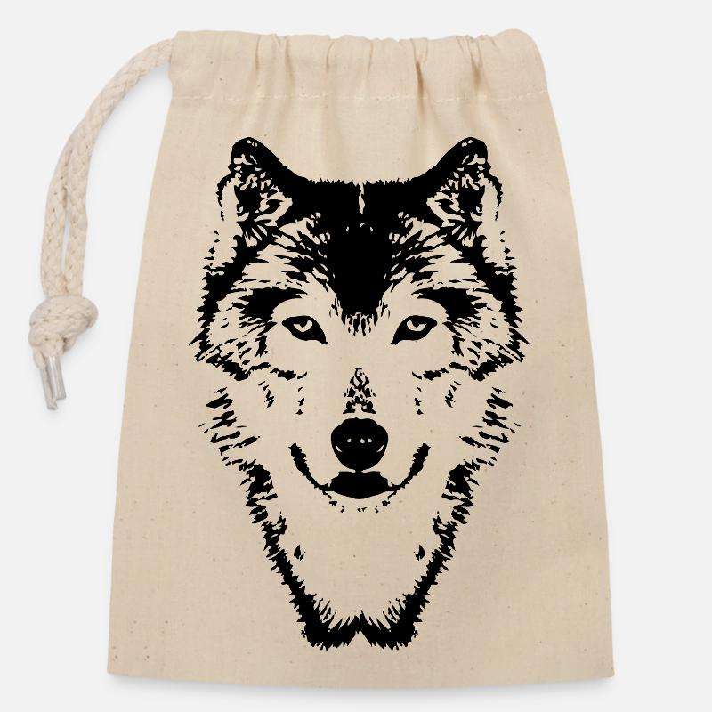 115304478_146018034_wolf - Closable cotton gift bag (14x20cm) - nature