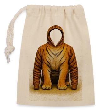 Tiger Hoodie Illustration - Verschließbarer Geschenkbeutel aus Baumwolle (14x20cm) - Natur - Vorne