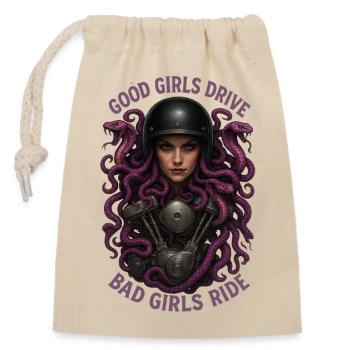 Méduse motard, Bad Girls Ride - Sac cadeau en coton avec cordon (14 x 20 cm) - nature - Devant