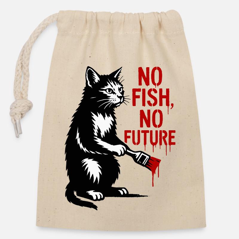 No Fish No Future Katze Graffiti - Verschließbarer Geschenkbeutel aus Baumwolle (14x20cm) - Natur