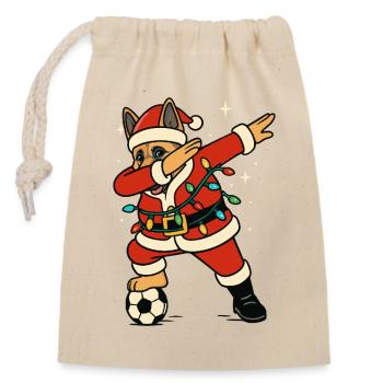 Dabbing Schäferhund Weihnachtsmann Fußball - Verschließbarer Geschenkbeutel aus Baumwolle (14x20cm) - Natur - Vorne