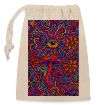 Psychedelic eye and mushrooms - Closable cotton gift bag (14x20cm) - nature - Front