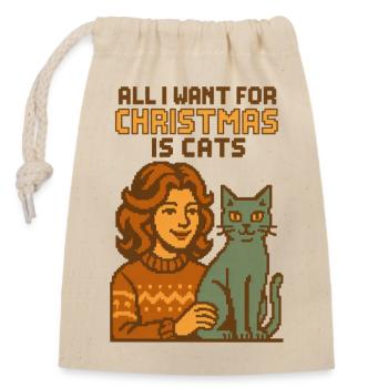 All I want for Christmas Katzen - Verschließbarer Geschenkbeutel aus Baumwolle (14x20cm) - Natur - Vorne