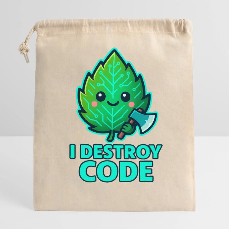 Green Leaf Code Warrior Closable cotton gift bag (14x20cm)