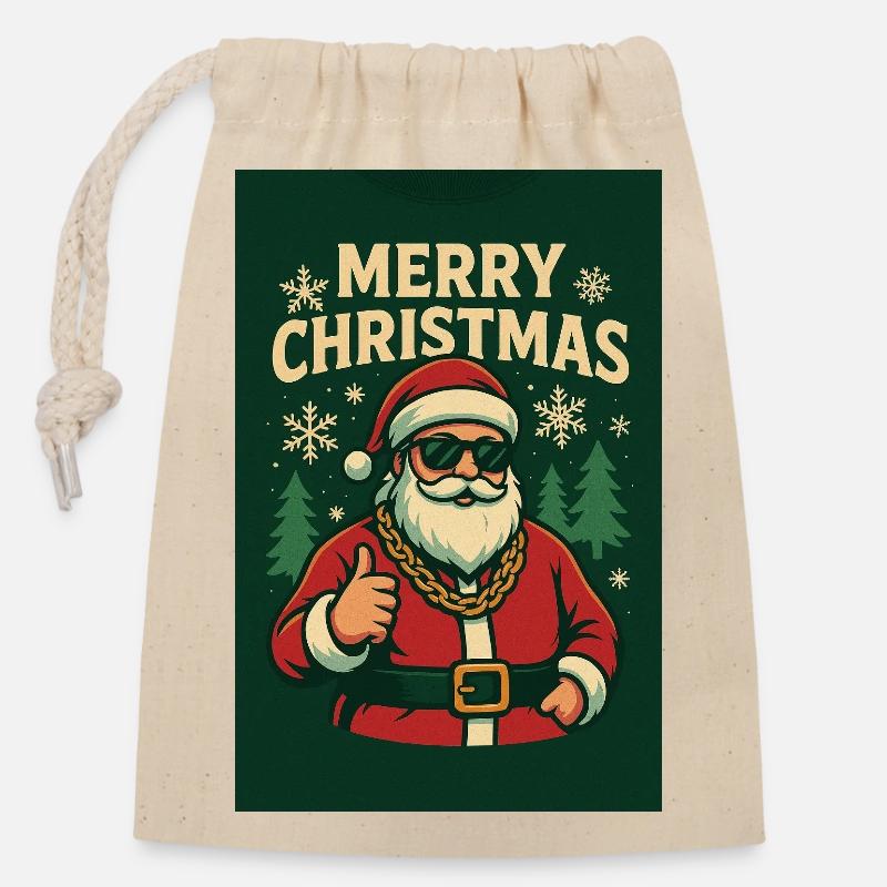Chilliger Santa mit Sonnenbrille - Verschließbarer Geschenkbeutel aus Baumwolle (14x20cm) - Natur