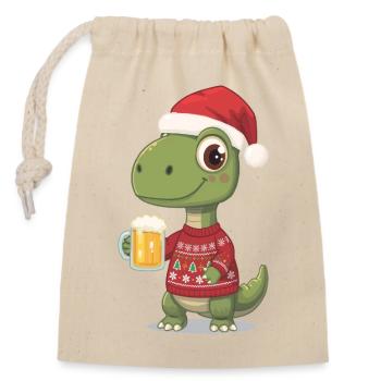 Dino Noël Pull Festif - Sac cadeau en coton avec cordon (14 x 20 cm) - nature - Devant