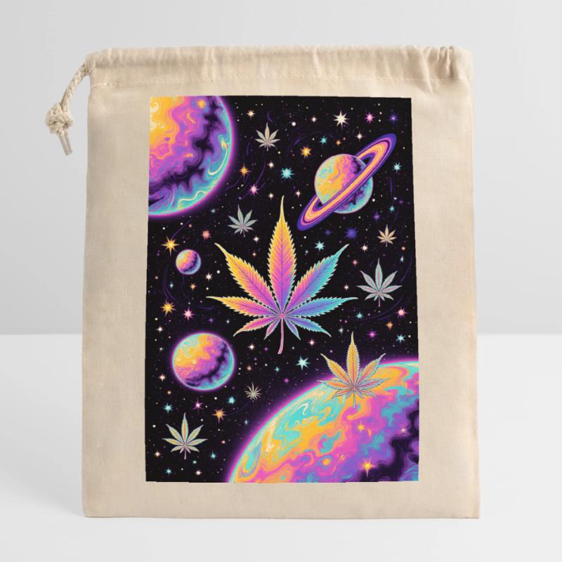 Psychedelic Space Cannabis Pattern Closable cotton gift bag (14x20cm)