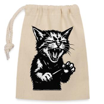 Screaming cat silhouette - Closable cotton gift bag (14x20cm) - nature - Front