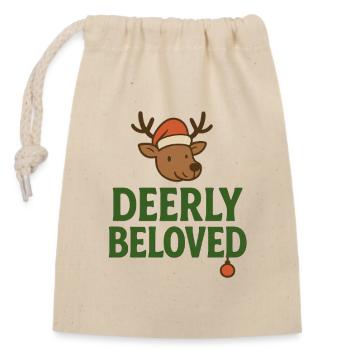 Hirschgeliebter Santa Deer - Verschließbarer Geschenkbeutel aus Baumwolle (14x20cm) - Natur - Vorne