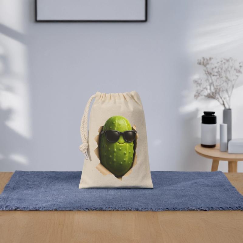 Cornichon au concombre Sac cadeau en coton avec cordon (14 x 20 cm)