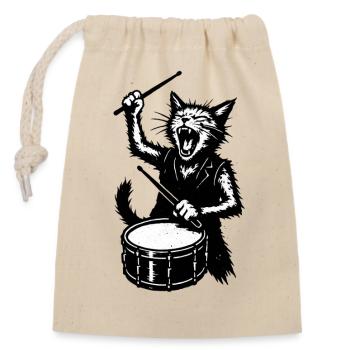 Batteur chat au rythme - Sac cadeau en coton avec cordon (14 x 20 cm) - nature - Devant