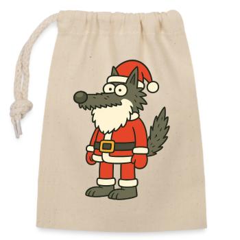 Christmas Wolf Cartoon Santawolf - Closable cotton gift bag (14x20cm) - nature - Front