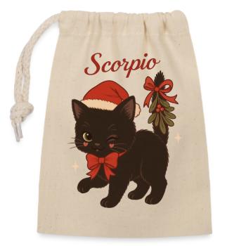 Chat Scorpion dans une lueur festive - Sac cadeau en coton avec cordon (14 x 20 cm) - nature - Devant