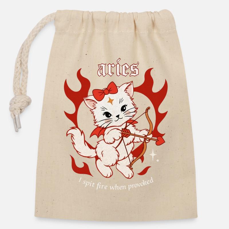 Aries Feuerkätzchen Bogenschütze - Verschließbarer Geschenkbeutel aus Baumwolle (14x20cm) - Natur