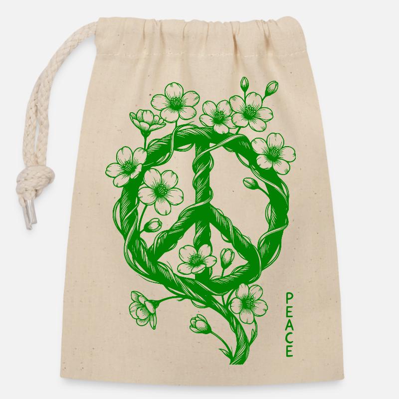 Blüten Peace Symbol - Verschließbarer Geschenkbeutel aus Baumwolle (14x20cm) - Natur