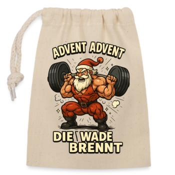 Advent die Wade brennt Weihnachts Mann - Verschließbarer Geschenkbeutel aus Baumwolle (14x20cm) - Natur - Vorne