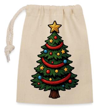 Comic-Weihnachtsbaum bunt geschmückt - Verschließbarer Geschenkbeutel aus Baumwolle (14x20cm) - Natur - Vorne