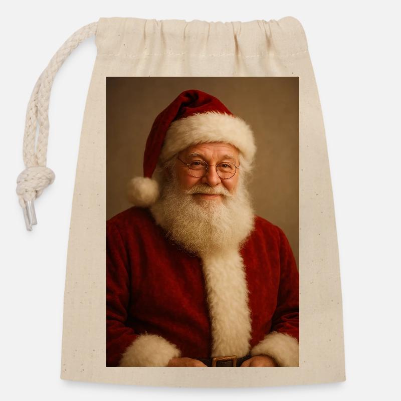 Weihnachtsmann im klassischen roten Kostüm - Verschließbarer Geschenkbeutel aus Baumwolle (14x20cm) - Natur