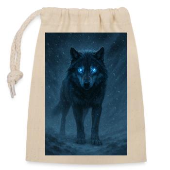 Blue-eyed wolf in a snowstorm - Closable cotton gift bag (14x20cm) - nature - Front