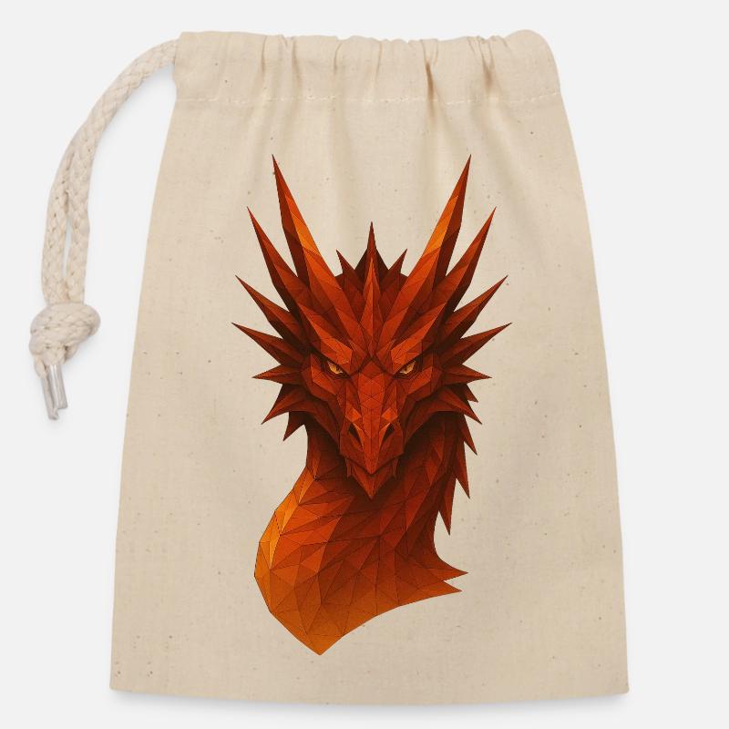 Flammender Lowpoly Drache - Verschließbarer Geschenkbeutel aus Baumwolle (14x20cm) - Natur