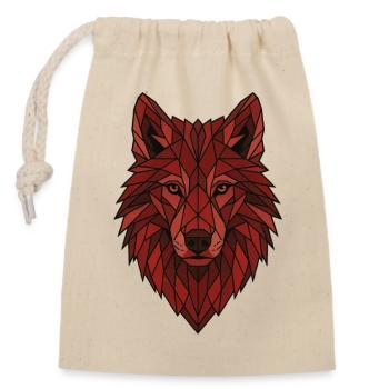 Roter Geometrischer Wolf - Verschließbarer Geschenkbeutel aus Baumwolle (14x20cm) - Natur - Vorne