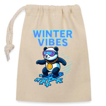 Winter Vibes Panda Neon - Verschließbarer Geschenkbeutel aus Baumwolle (14x20cm) - Natur - Vorne