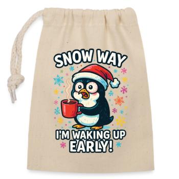 Pingouin Réveillé Tôt Café Noël - Sac cadeau en coton avec cordon (14 x 20 cm) - nature - Devant