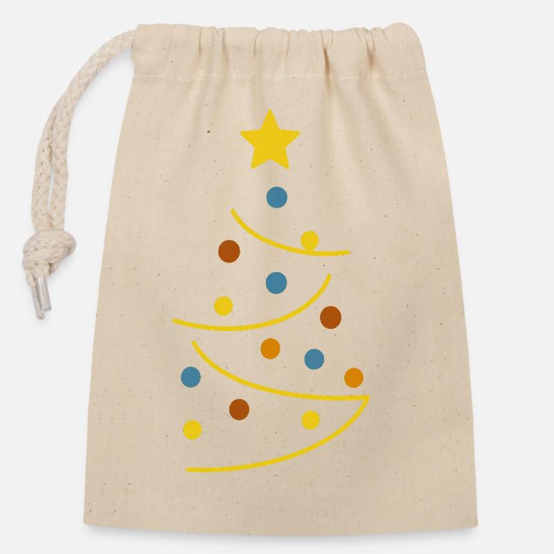 Arbre de Noël coloré et graphique - Sac cadeau en coton avec cordon (14 x 20 cm) - nature