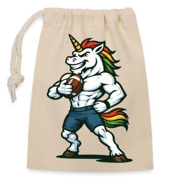 Unicorn Football Power Mascot Illustration - Closable cotton gift bag (14x20cm) - nature - Front