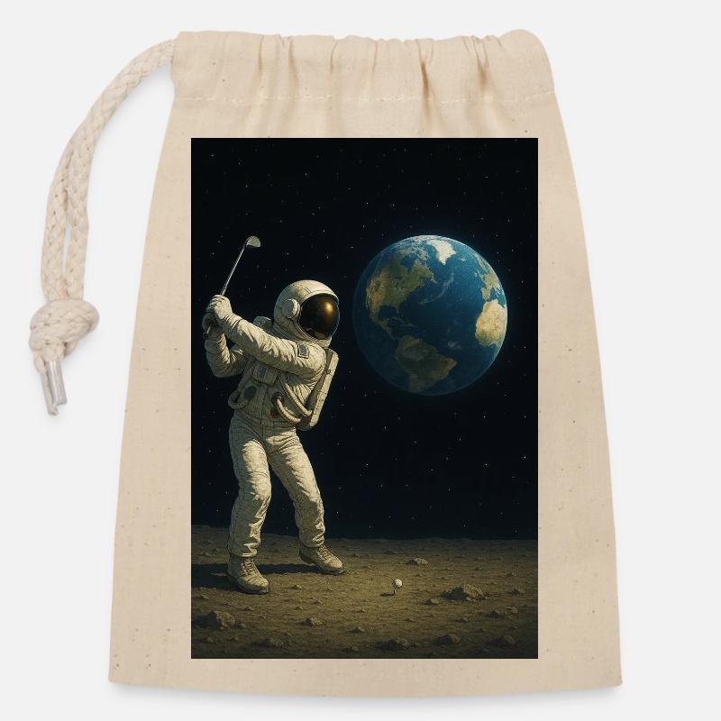 Astronaut Golf auf Mondwelt - Verschließbarer Geschenkbeutel aus Baumwolle (14x20cm) - Natur