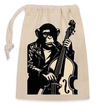 Leather-Clad Monkey Bassist - Closable cotton gift bag (14x20cm) - nature - Front