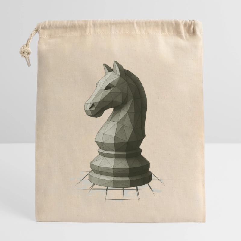 Conception du cavalier d’échecs à faible polygonisme Sac cadeau en coton avec cordon (14 x 20 cm)