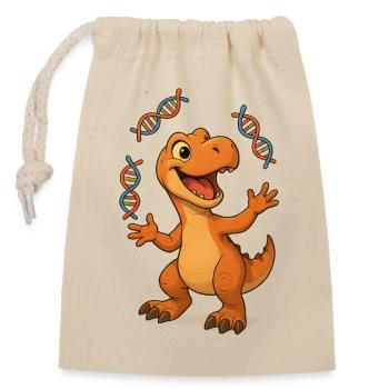Dino-Sucher Freudig - Verschließbarer Geschenkbeutel aus Baumwolle (14x20cm) - Natur - Vorne