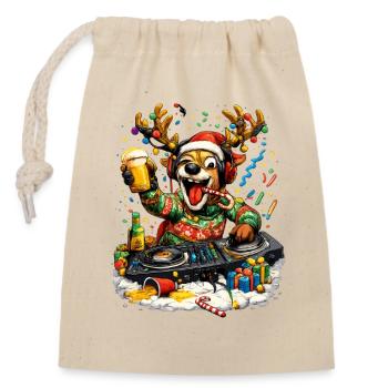 Weihnachts-DJ Hund im Party-Tempo - Verschließbarer Geschenkbeutel aus Baumwolle (14x20cm) - Natur - Vorne