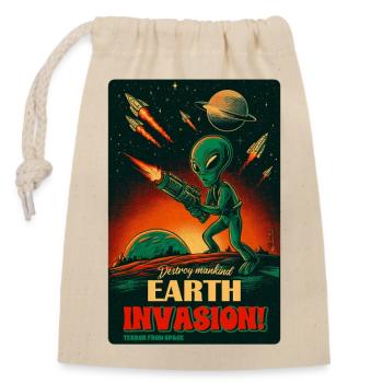 Alien Earth Invasion RetroPoster - Closable cotton gift bag (14x20cm) - nature - Front